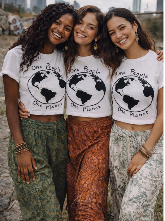 One People, One Planet 100% Cotton Crop Tee